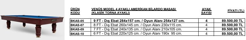 Şampiyon - VENÜS MODEL 4 AYAKLI AMERİKAN BİLARDO MASASI